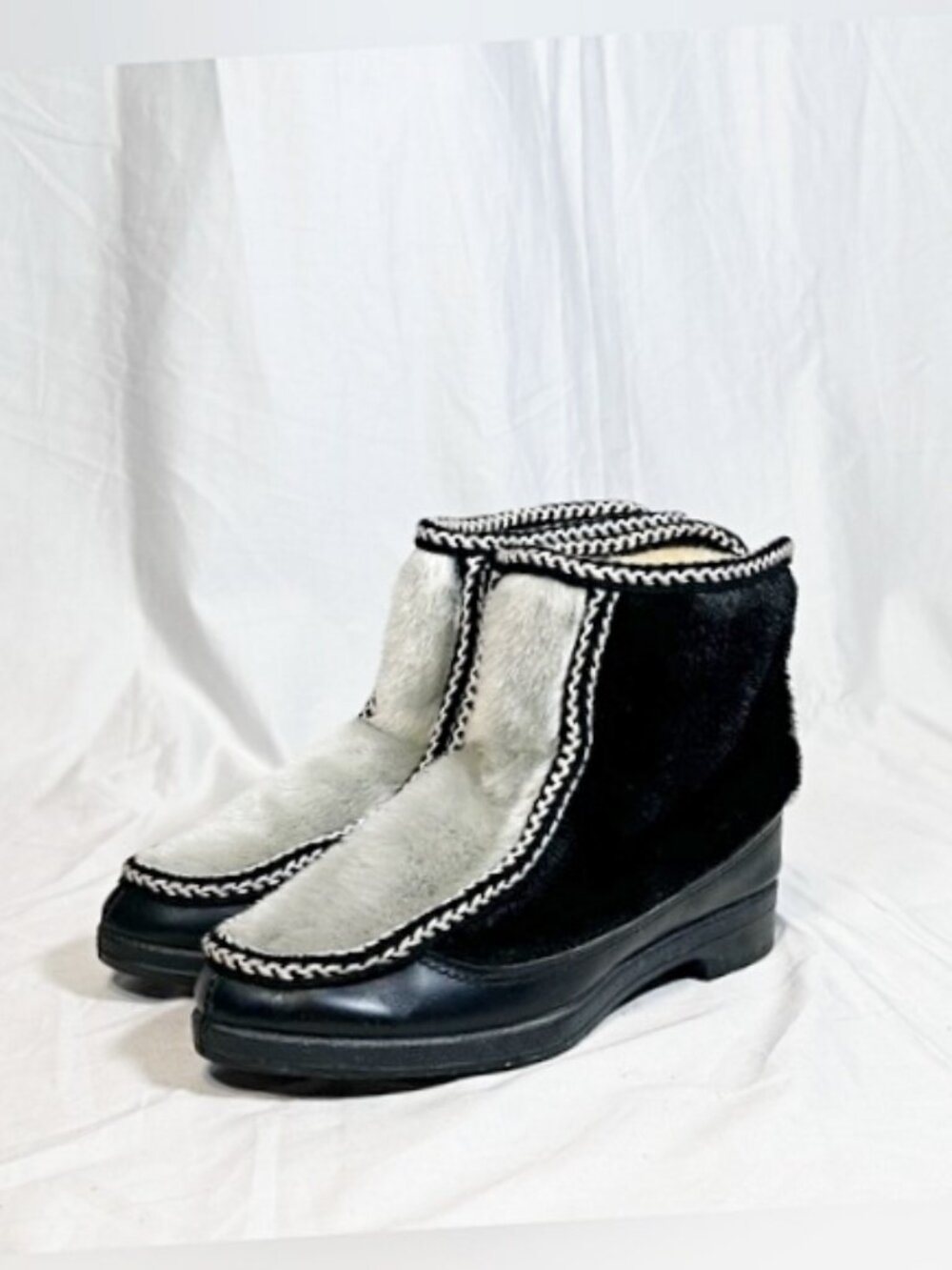 Vintage Snowland Black Silver Faux Fur Wool Lined Snow Booties Winter Boots~5~